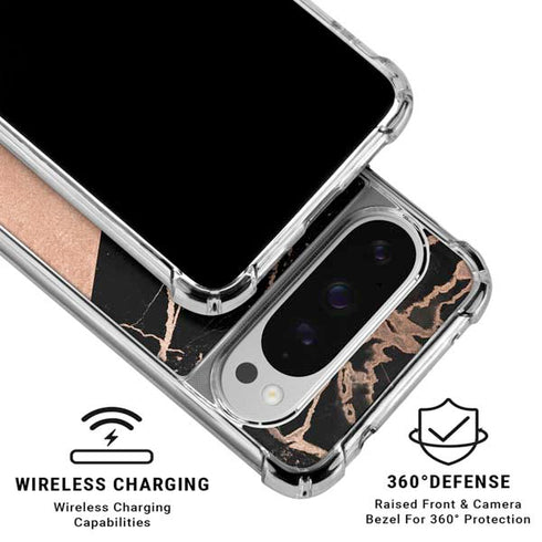Black and Rose Gold Marble Split Google Pixel 10 Pro XL Clear Case